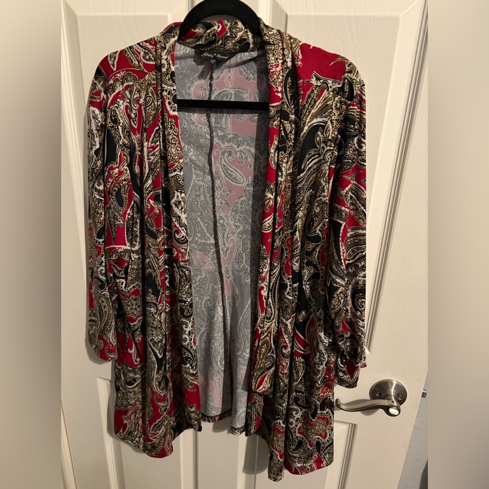 104-  Red Black Paisley Open Cardigan